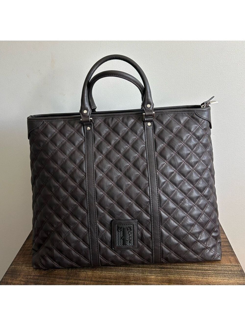 Silvio Tossi Quilted Brown Leather Large Tote Bag.